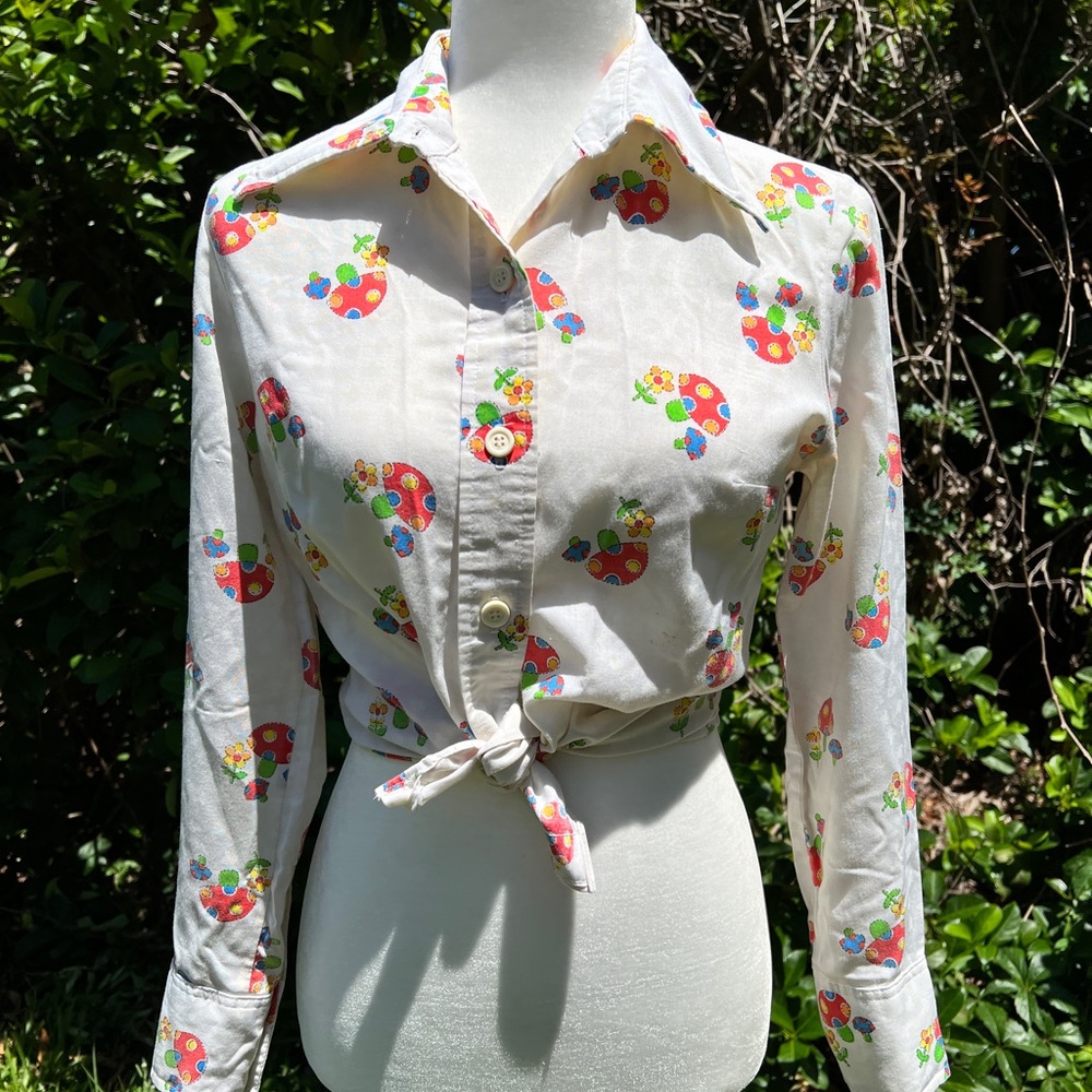Mushroom Print Tie-Front Blouse